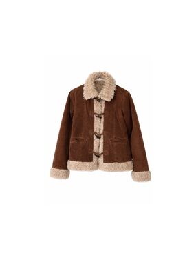 Vintage Brown Faux-Shearling Trim Leather Jacket
